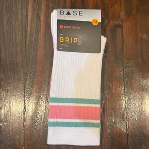 Pure Barre Grip Crew Socks - White with Pink and Green Accents